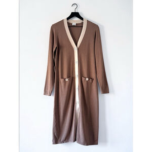 Cabi Longline Cardigan Duster Brown Cream Contrast S